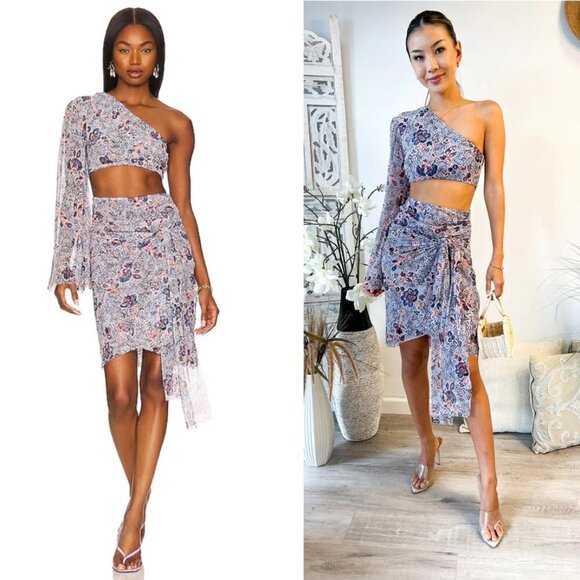 MISA Calypso Floral One Shoulder Cutout Dress in Feathered Floral Size Large - Picture 1 of 13